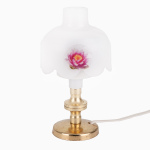 Tischlampe mit Messingfuß und geblümten Schirm