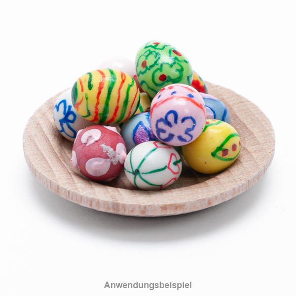 Puppenstube Miniatur 12er Set bemalte Eier Ostereier mit 3 cm Holzteller