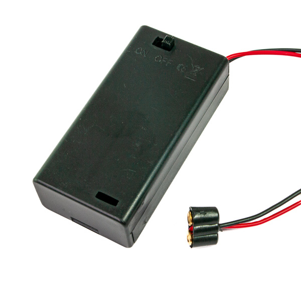 2 Stück Batteriebox Aus Kunststoff Für 2x AA Batterien - Mit Federklemmen & Drahtkabel (ca. 14 Cm), Schwarz