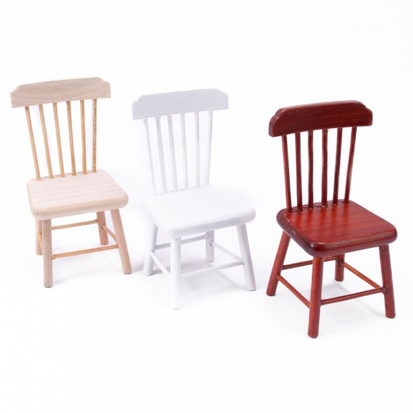 Stuhl mit Armlehne und rotem Polster Holz weiß lackiert 1:12 Puppenstube 