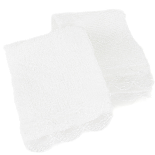 Puppenstube Miniatur 4er Set Handtuch Handtücher  3,5x2,7cm weiß mit Schleif 
