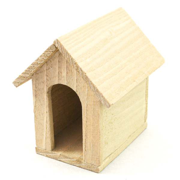 Hundehütte Hütte Haus Holz Spielzeug Puppenstube Puppenhaus Miniatur 1:12 6,5cm 