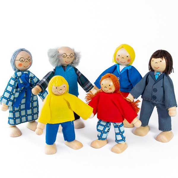 7st Personen Familie Holzpuppen Puppenfamilie Biegepuppen Puppenhaus Figuren Set 